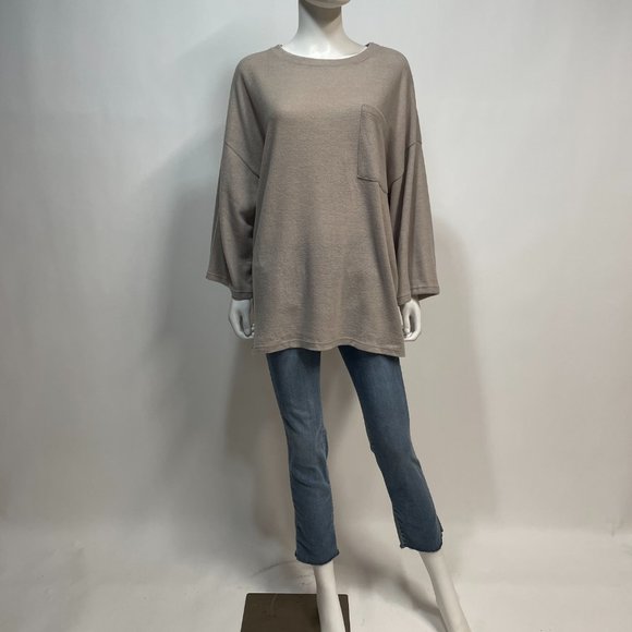 entro Tops - Entro Casual Front Pocket Beige Round Neck Top